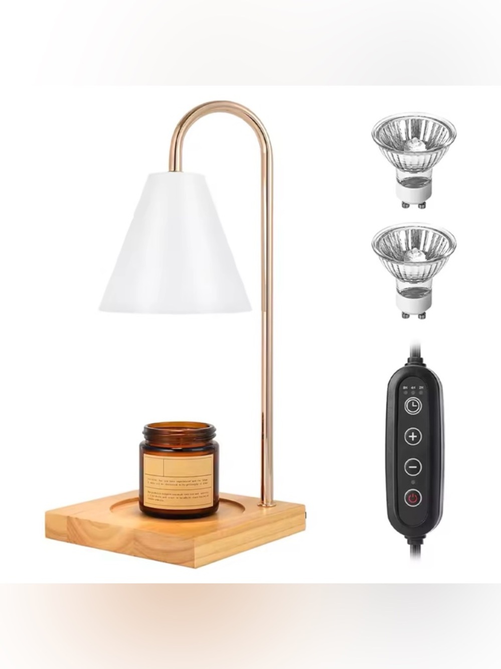 Modern White & Gold Candle Warmer Lamp with Wooden Base